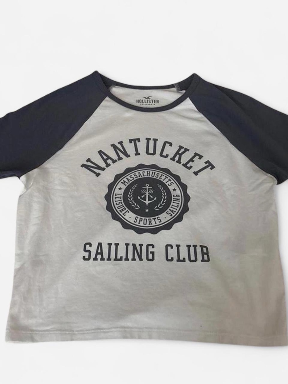 Hollister Nantucket Sailing Club Graphic Baby Tee Navy & White